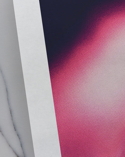 Close-up contemporary abstract artwork "Becoming" from the Infinite Studio series by Nicole Potrich featuring magenta and black fluid marble-inspired abstraction symbolising transformation and emergence.